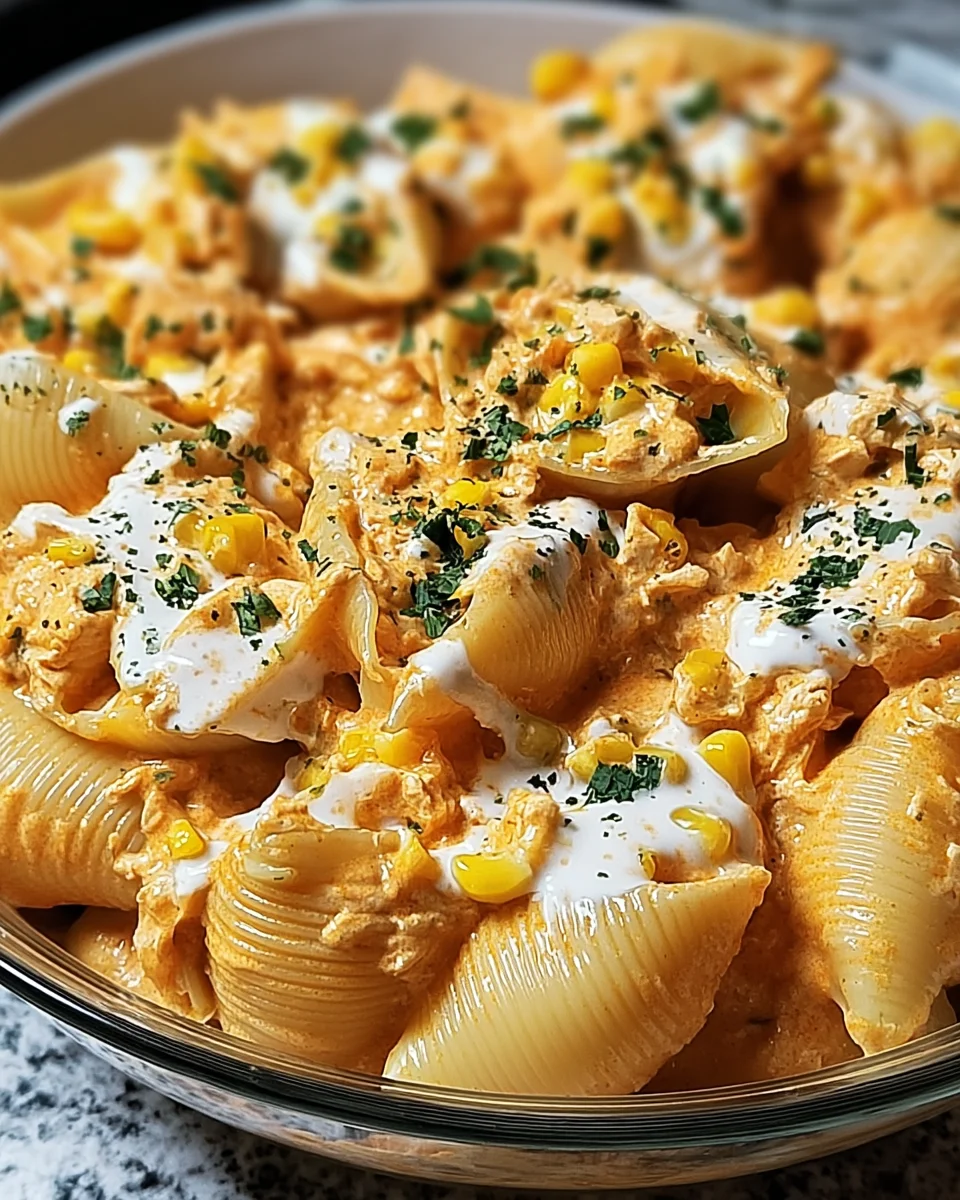 Creamy Buffalo Chicken Shells Recipe with Ranch and Corn