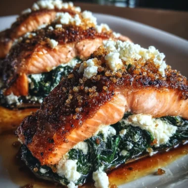 Crispy Stuffed Salmon with Spinach and Whipped Feta Recipe