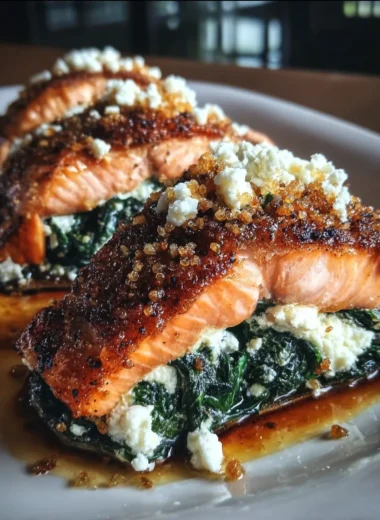 Crispy Stuffed Salmon with Spinach and Whipped Feta Recipe