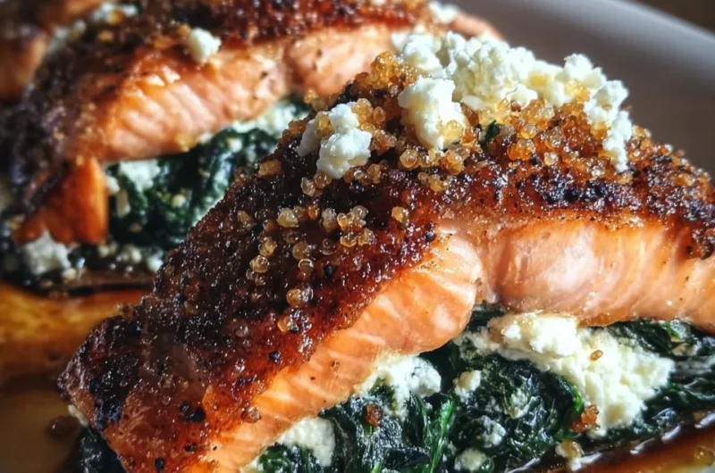 Crispy Stuffed Salmon with Spinach and Whipped Feta Recipe