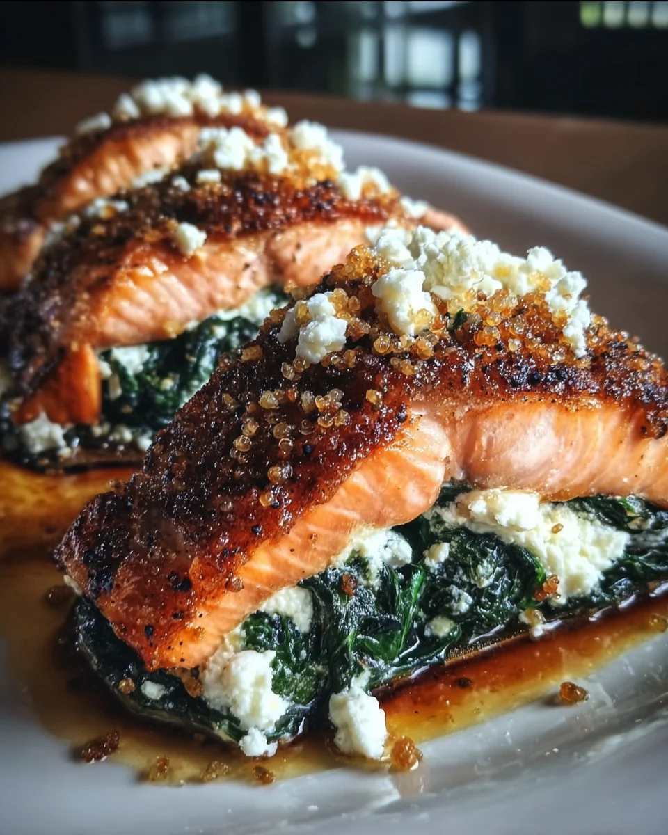 Crispy Stuffed Salmon with Spinach and Whipped Feta Recipe