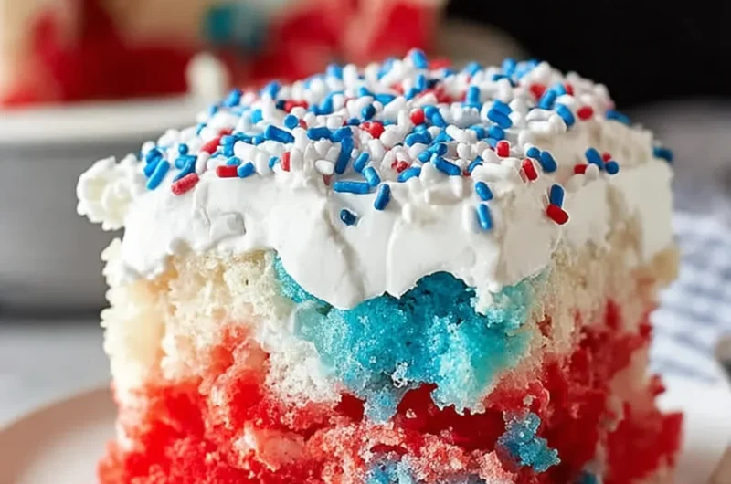 Delicious Red, White, & Blue Poke Cake Recipe