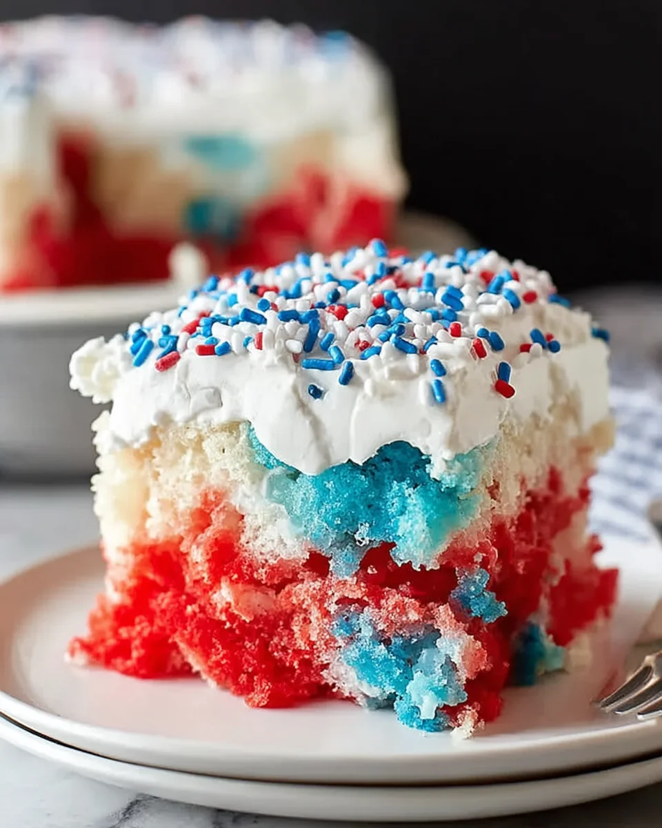 Delicious Red, White, & Blue Poke Cake Recipe