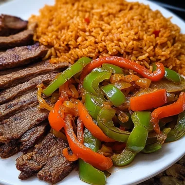 Delicious Steak Fajita Plate With Seasoned Rice Recipe