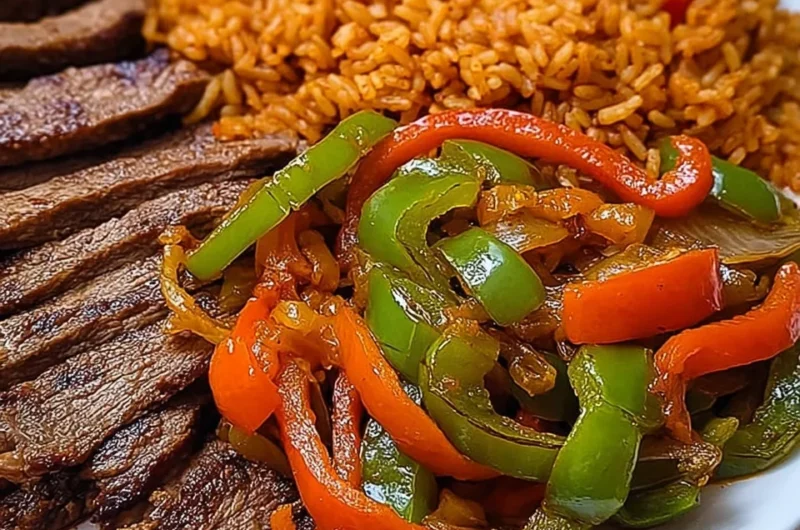 Delicious Steak Fajita Plate With Seasoned Rice Recipe