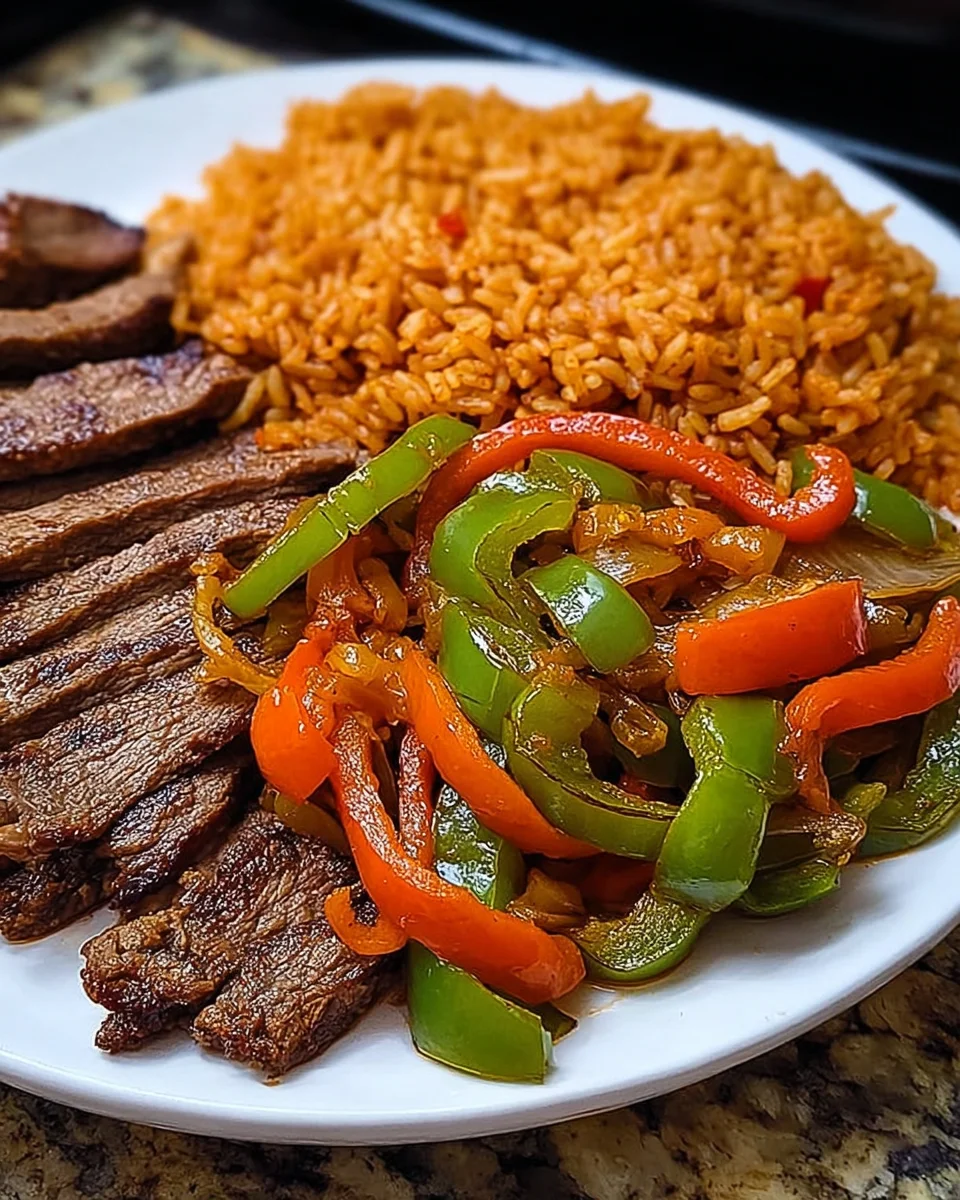 Delicious Steak Fajita Plate With Seasoned Rice Recipe