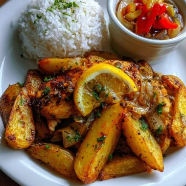 Ultimate Lemon-Garlic Chicken Recipe with Rice and Crispy Potato Wedges