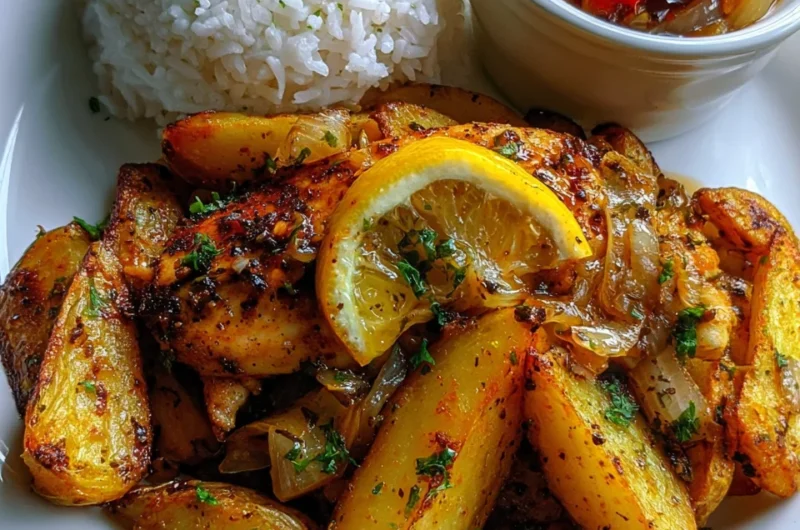 Ultimate Lemon-Garlic Chicken Recipe with Rice and Crispy Potato Wedges