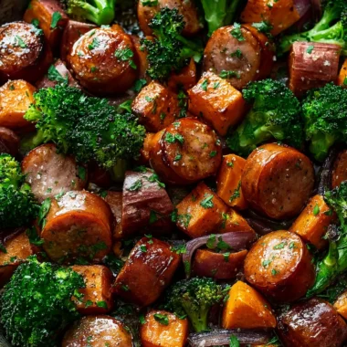 Easy Honey Garlic Sausage and Sweet Potato Sheet Pan Dinner Recipe