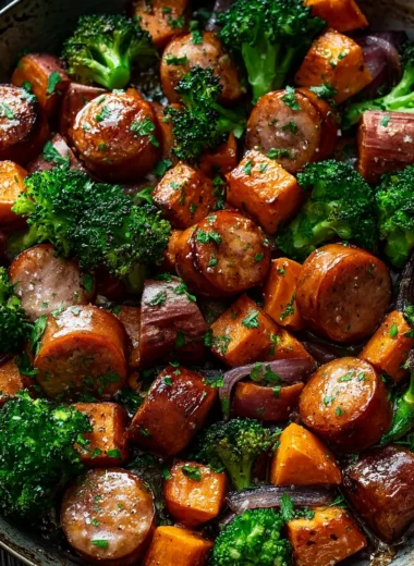 Easy Honey Garlic Sausage and Sweet Potato Sheet Pan Dinner Recipe