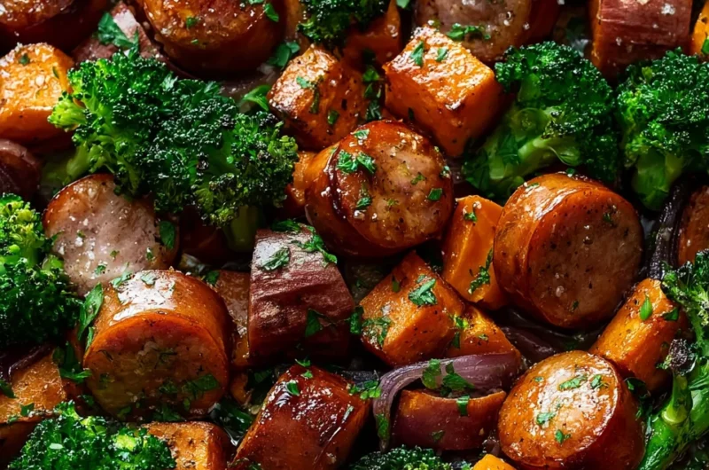 Easy Honey Garlic Sausage and Sweet Potato Sheet Pan Dinner Recipe