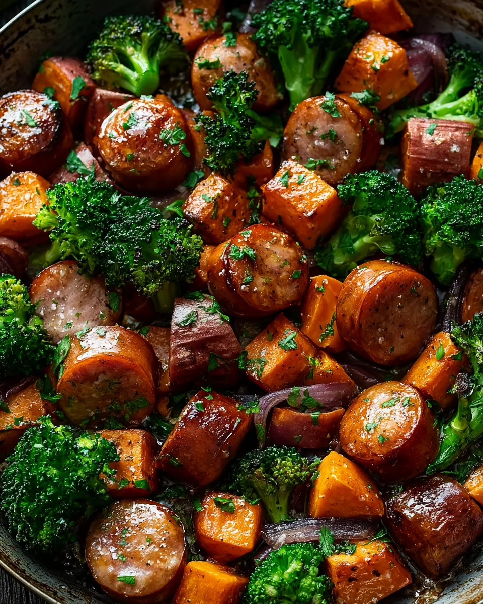Easy Honey Garlic Sausage and Sweet Potato Sheet Pan Dinner Recipe