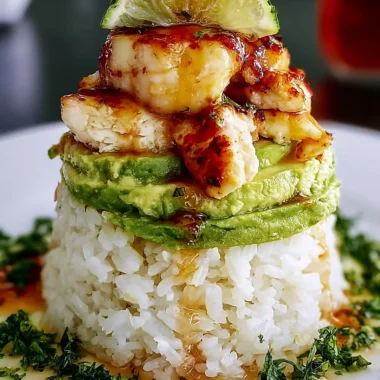 Honey Lime Chicken Avocado Rice Stack Recipe