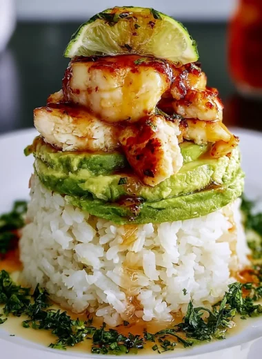 Honey Lime Chicken Avocado Rice Stack Recipe