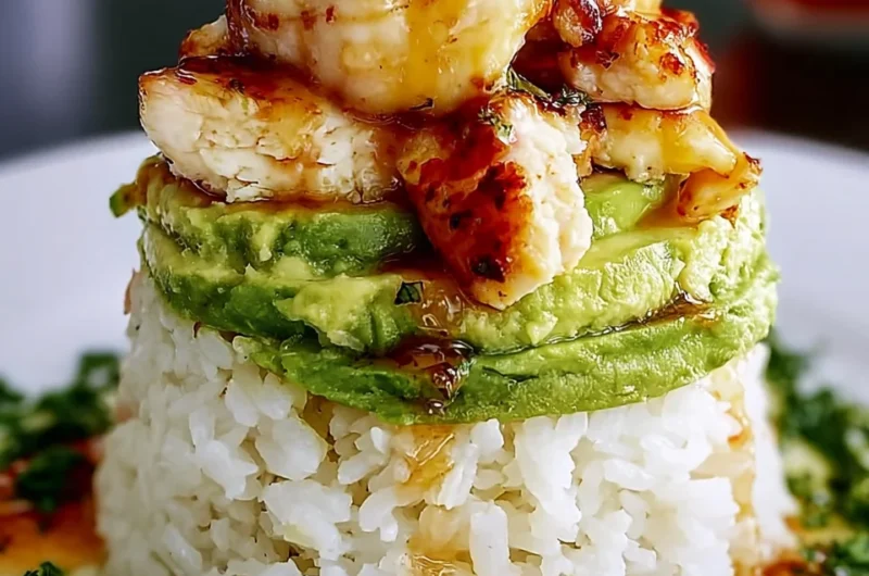 Honey Lime Chicken Avocado Rice Stack Recipe