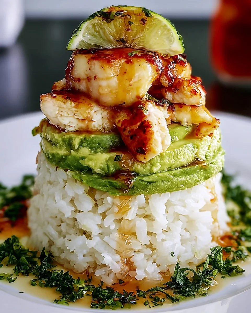 Honey Lime Chicken Avocado Rice Stack Recipe