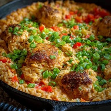 Spicy Creamy Cajun Parmesan Chicken Rice Skillet Recipe