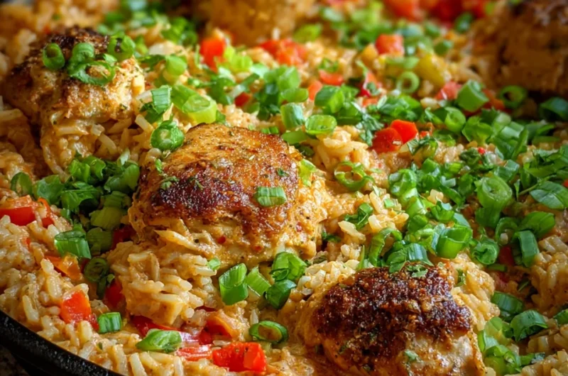 Spicy Creamy Cajun Parmesan Chicken Rice Skillet Recipe